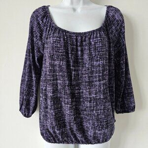 MICHAEL KORS Purple White Scoop Neck 3/4 Sleeve Jersey Top Small